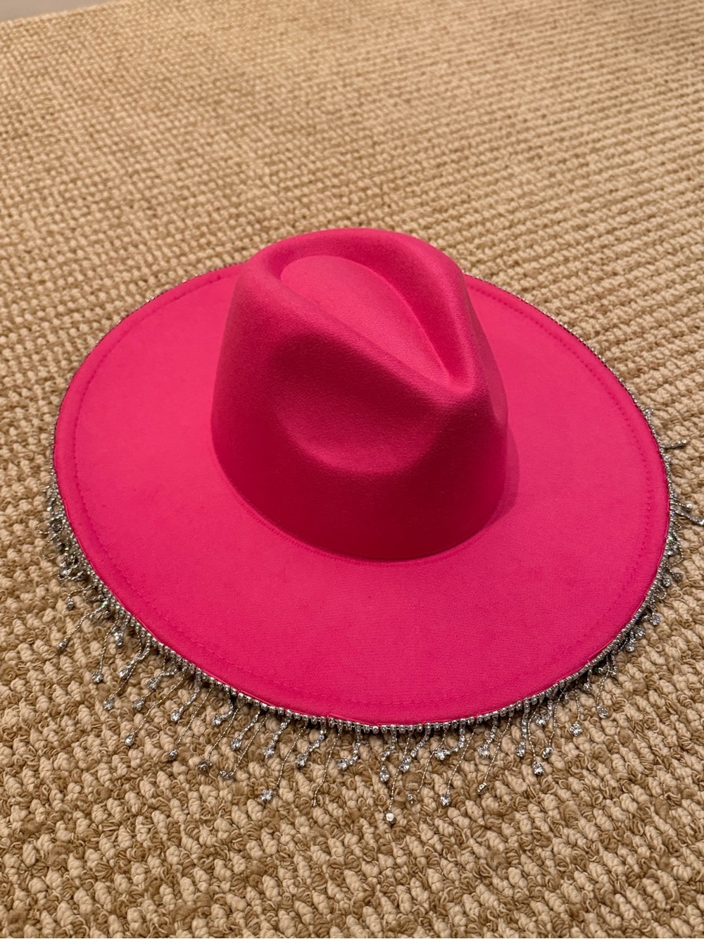Blue B Collection Hot Pink Rhinestone Fringe Flatbrim Hat - Picture 5 of 6